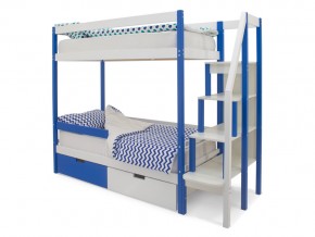 Двухъярусная кровать Svogen с ящиками и бортиком сине-белый в Коркино - korkino.mebel74.com | фото