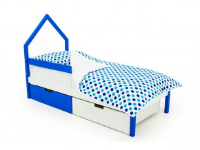 Кровать-домик мини Svogen с ящиками и бортиком сине-белый в Коркино - korkino.mebel74.com | фото