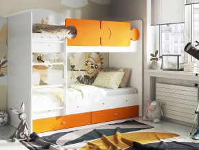 Кровать двухъярусная Тетрис латы с бортиками белый-оранжевый в Коркино - korkino.mebel74.com | фото