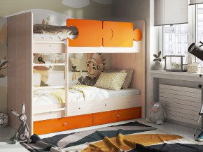 Кровать двухъярусная Тетрис латы с бортиками дуб млечный-оранжевый в Коркино - korkino.mebel74.com | фото 1