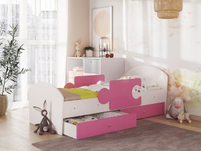Кровать Мозаика с ящиком и бортиками на ламелях белый-розовый в Коркино - korkino.mebel74.com | фото