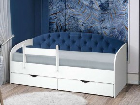 Кровать с мягкой спинкой Софа №9 синяя с бортиком 800х1900 в Коркино - korkino.mebel74.com | фото