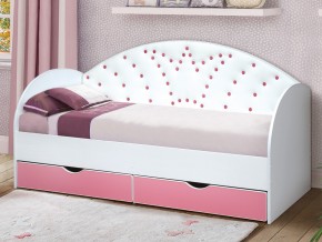 Кровать с продольной мягкой спинкой Корона №4 800х1900 мм розовая в Коркино - korkino.mebel74.com | фото 1