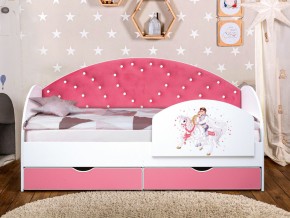 Кровать с продольной мягкой спинкой Сердце №1 800х1600 мм розовая в Коркино - korkino.mebel74.com | фото 2
