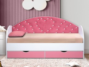 Кровать с продольной мягкой спинкой Сердце №1 800х1900 мм розовая в Коркино - korkino.mebel74.com | фото